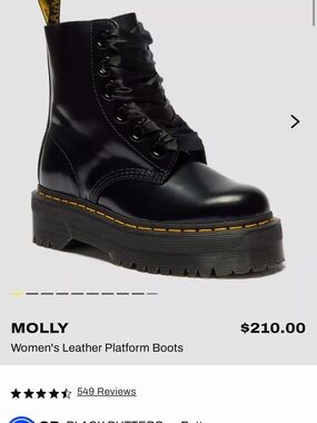 Dr. Martens Black Leather Platform Lace-Up Boots with Yellow Stitching